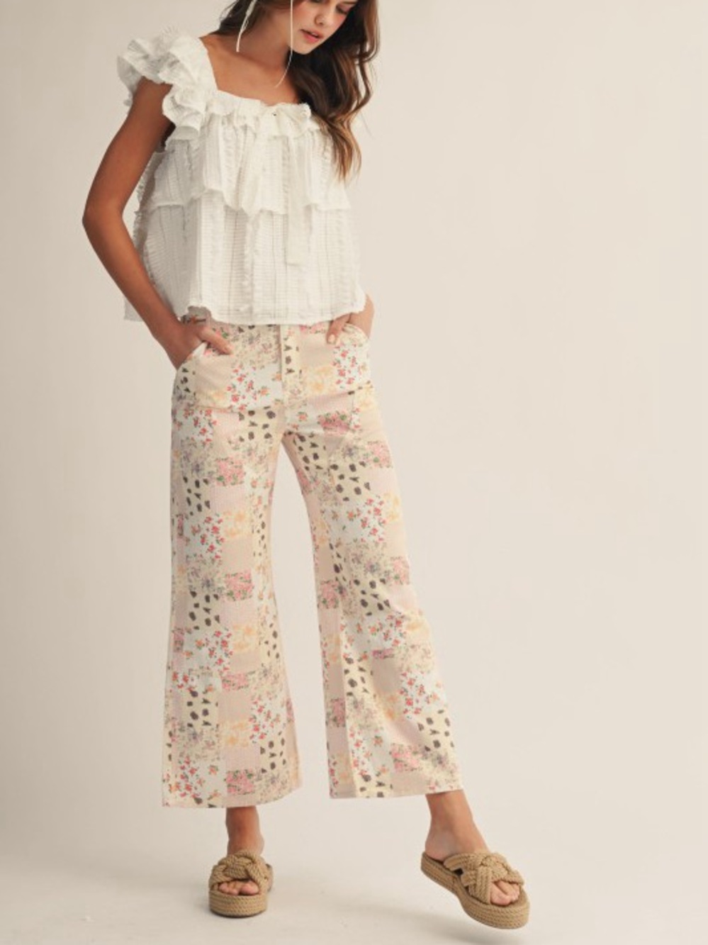 Multi floral patchwork barrel wide leg western vintage flare bohemian boho jeans - Picture 7 of 7
